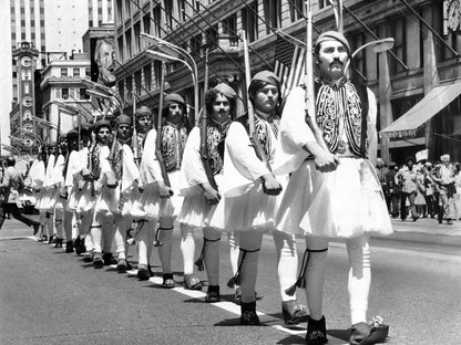 Evzones beside the Chicago Theatre — 12 × 16 inch art print