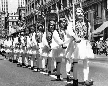 Evzones beside the Chicago Theatre — 8 × 10 inch art print