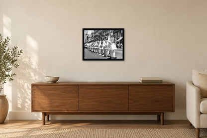 Evzones beside the Chicago Theatre in a black frame, shown in a home setting — room visualization