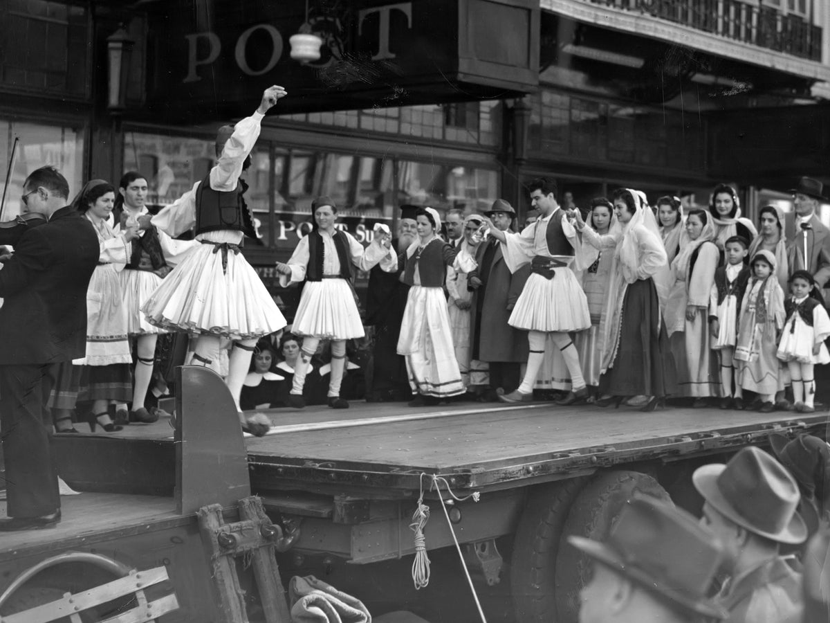 Dancers on a Street-stage Float — 12 × 16 inch art print