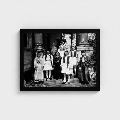 Traditional Dress on the Front Steps — 12 × 16 inch black framed print