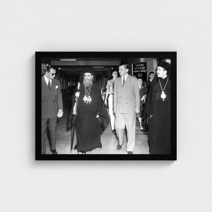 Community Leaders Outside a Storefront — 12 × 16 inch black framed print
