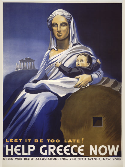Help Greece Now — Mother and Child original Greek WWII relief poster