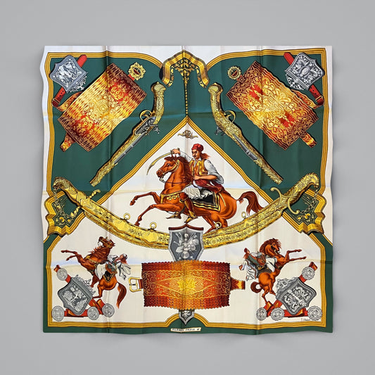 Hermès “1821” Vintage Silk Scarf — Forest Green & Antique Gold