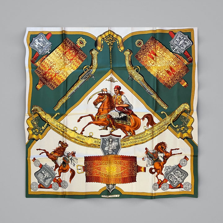 Hermès “1821” Vintage Silk Scarf — Forest Green & Antique Gold