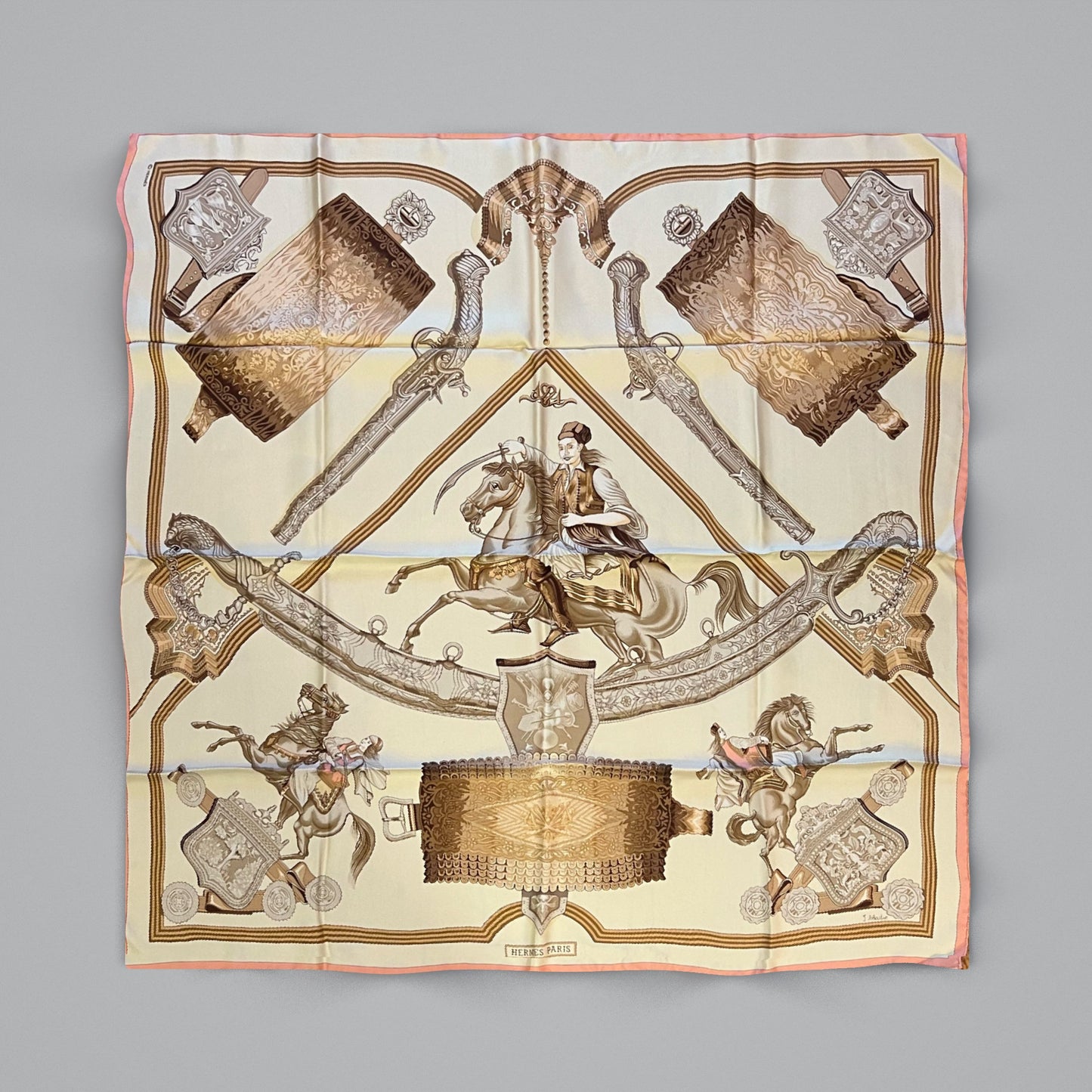 Hermès “1821” Vintage Silk Scarf — Sepia & Taupe