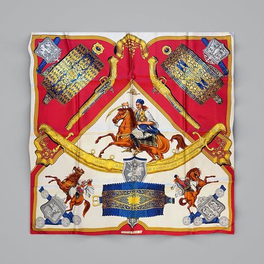 Hermès “1821” Vintage Silk Scarf — Crimson & Ivory