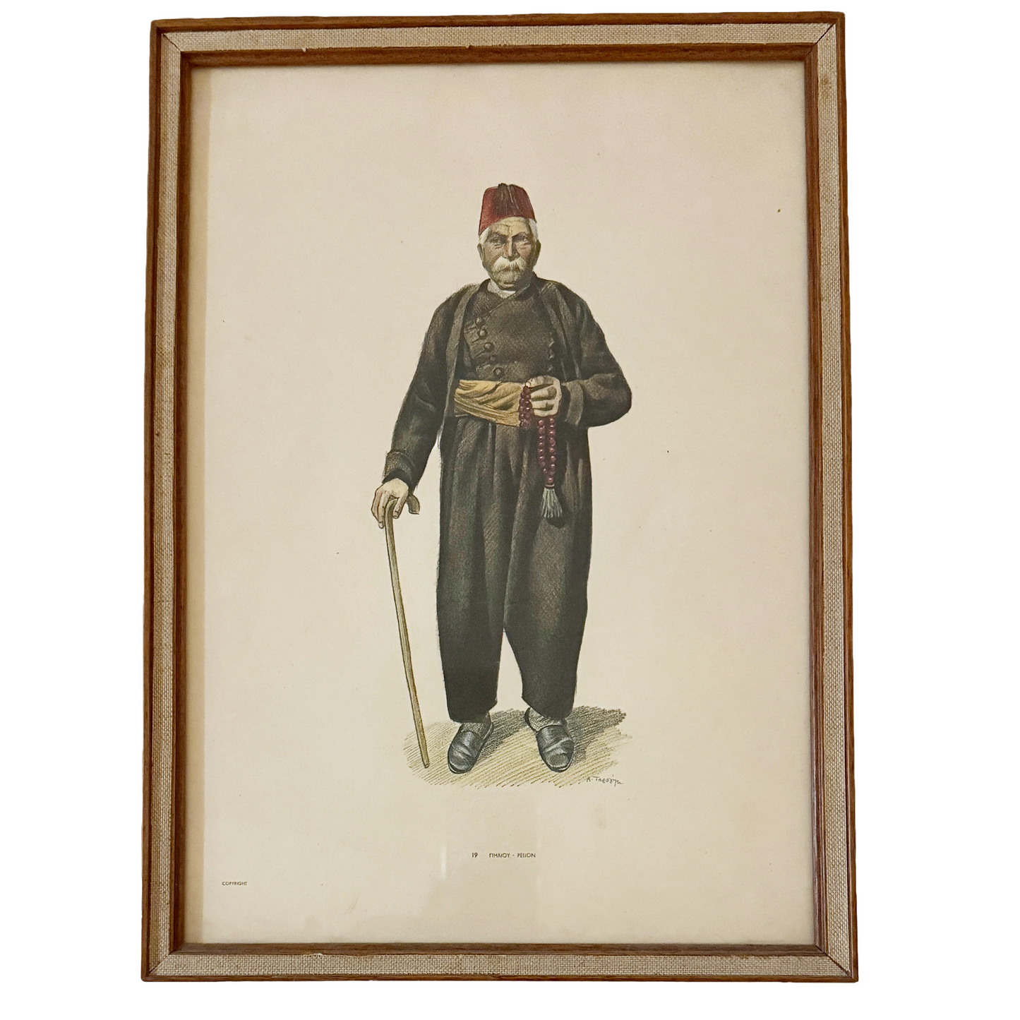 Set of Four Vintage A. Tassos Greek Folk Costume Prints — Framed