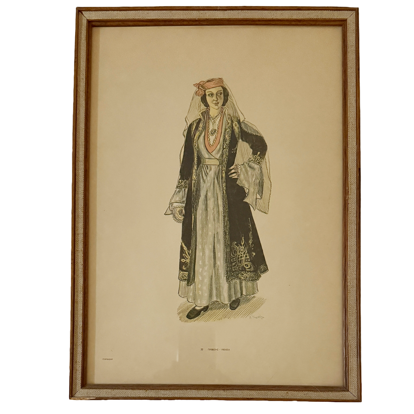 Set of Four Vintage A. Tassos Greek Folk Costume Prints — Framed