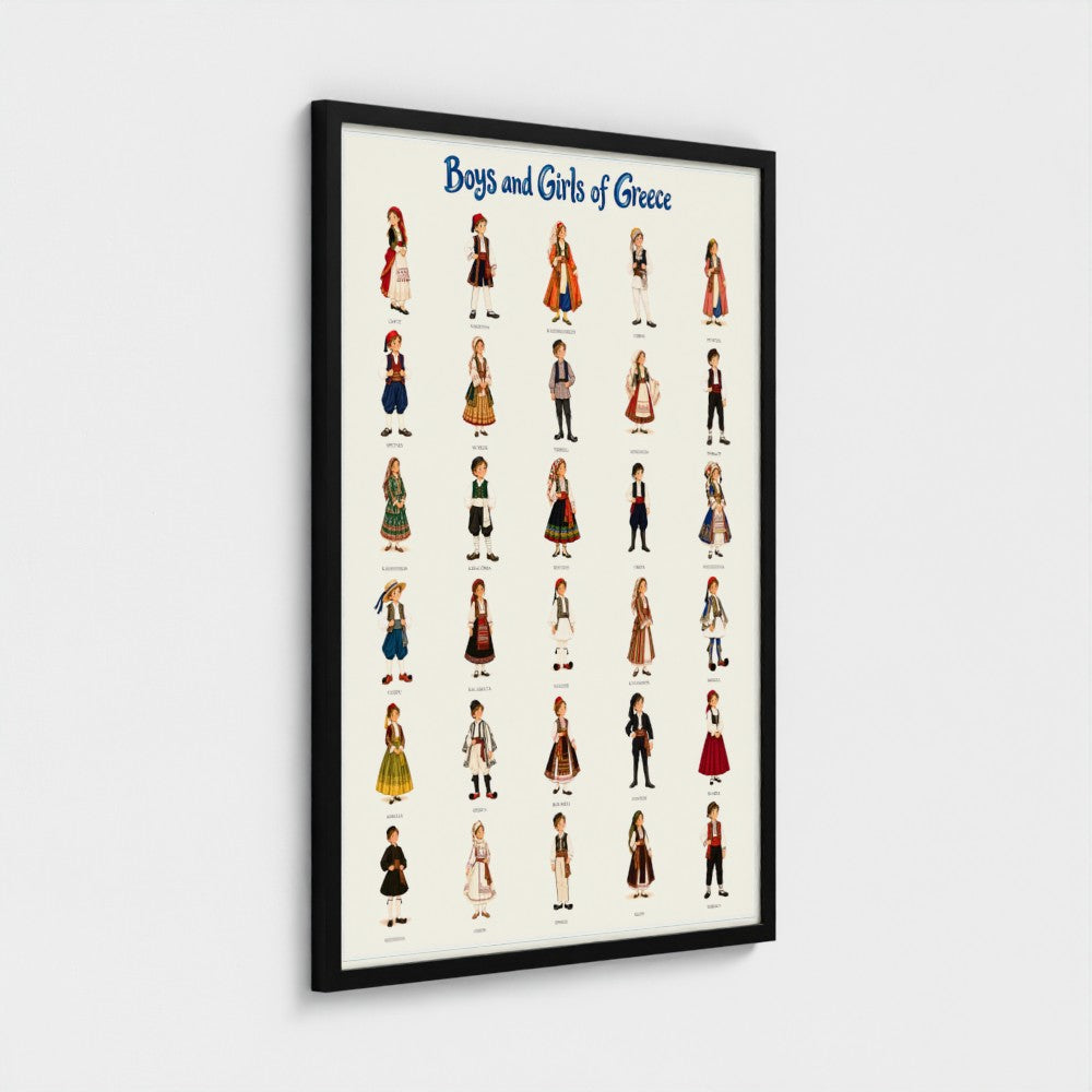 Boys and Girls of Greece — Black wooden frame. Prodigi product mockup; nominal 24 × 32 inches.