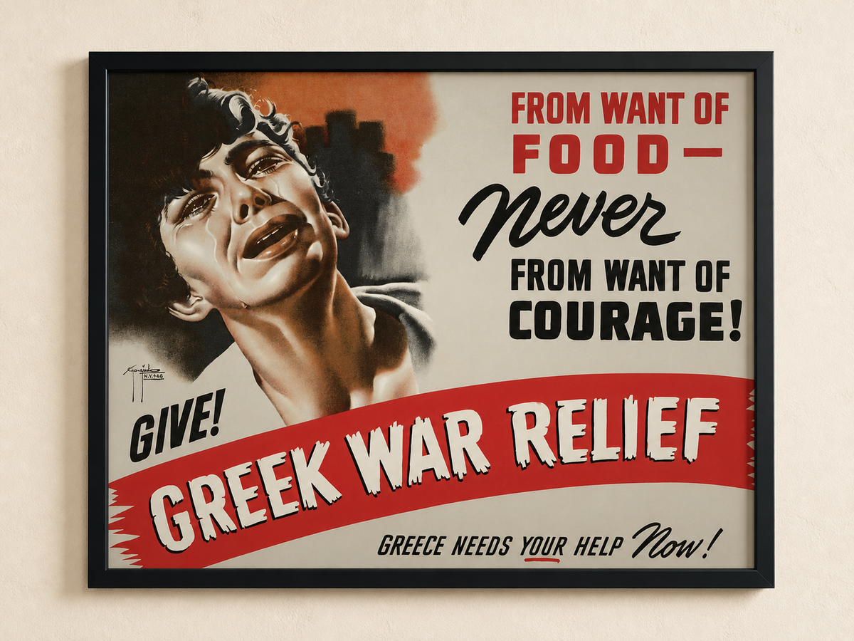 From Want of Food, Never from Want of Courage — framed print shown in a styled wall mockup