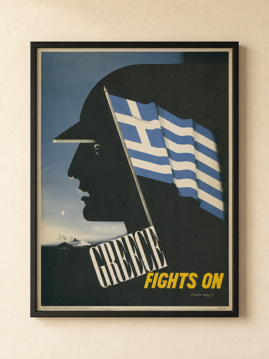 Greece Fights On — framed print shown in a styled wall mockup