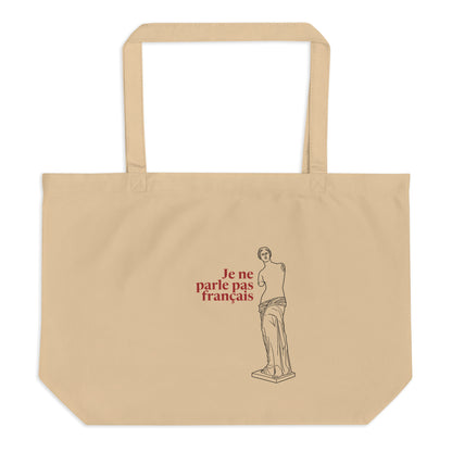 Venus de Milo — I Don’t Speak French — Organic Cotton Tote — Large, Oyster, front view