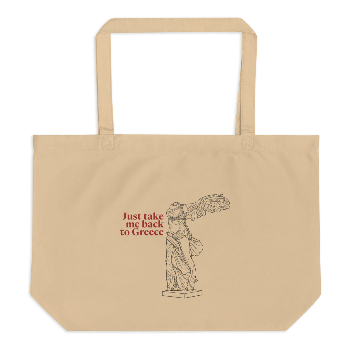 Winged Victory — Just Take Me Back to Greece — Organic Cotton Tote — Large, Oyster, front view