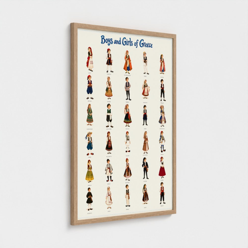 Boys and Girls of Greece — Natural wooden frame. Prodigi product mockup; nominal 24 × 32 inches.