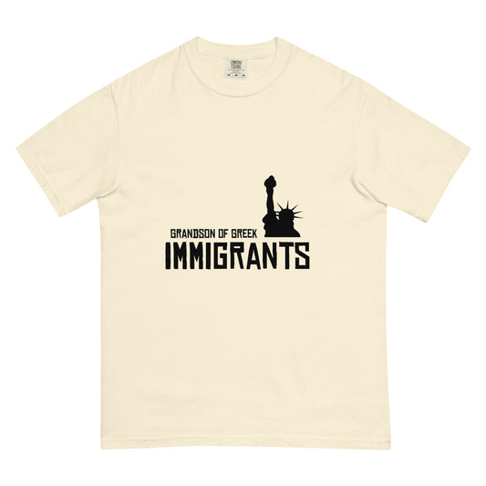 Grandson of Greek Immigrants — USA printed in black on an Ivory Comfort Colors 1717 T-shirt