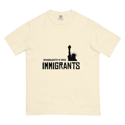 Granddaughter of Greek Immigrants — USA printed in black on an Ivory Comfort Colors 1717 T-shirt