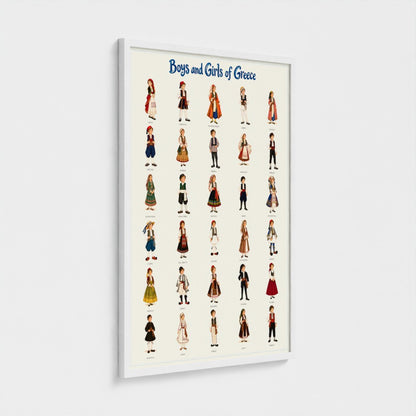 Boys and Girls of Greece — White wooden frame. Prodigi product mockup; nominal 24 × 32 inches.