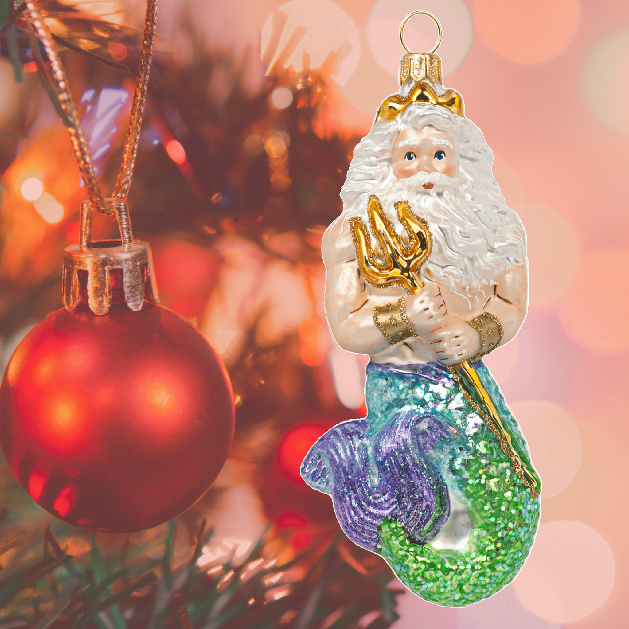Poseidon Glass Christmas Ornament