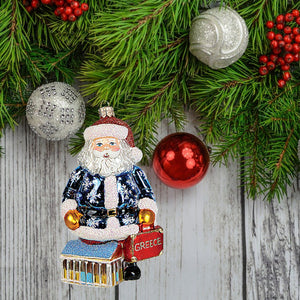 Greek Santa Glass Christmas Ornament