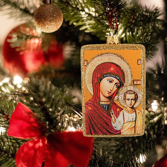 Panagia (Virgin Mary) and Child Glass Christmas Ornament